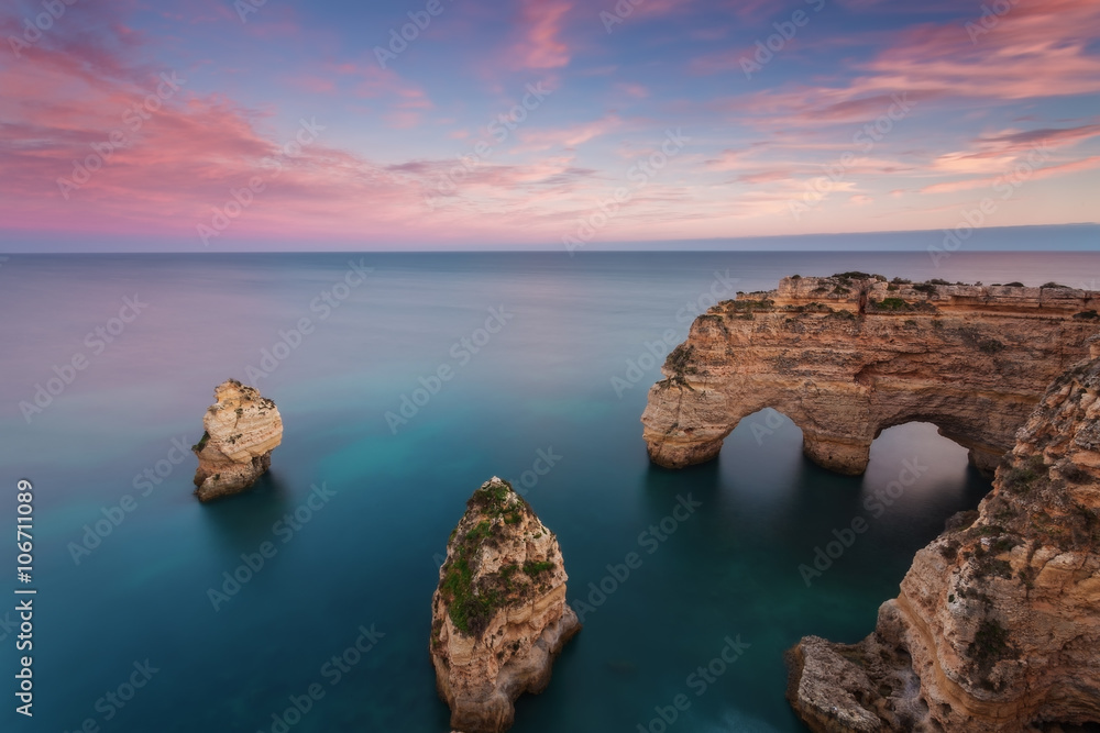 Sunset on the beach, Marinha, Portugal. 