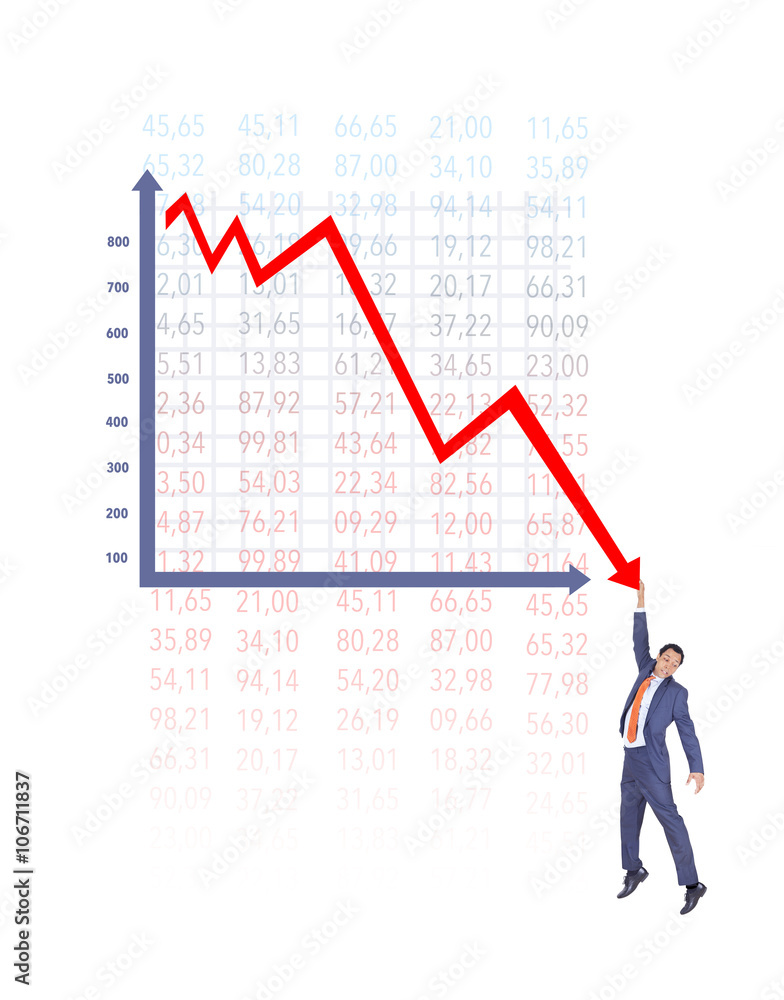Businessman On Falling Down Chart