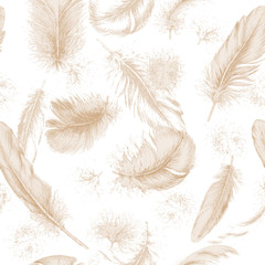 Papier peint photo Plumes aquarelles patrons Plumes dessinées main texture artisanale  © val_iva