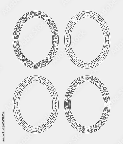 Vector set of four oval meander frames. 