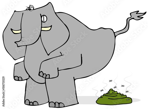 Canvas Print Illustration of an elephant bending over and straining to defecate