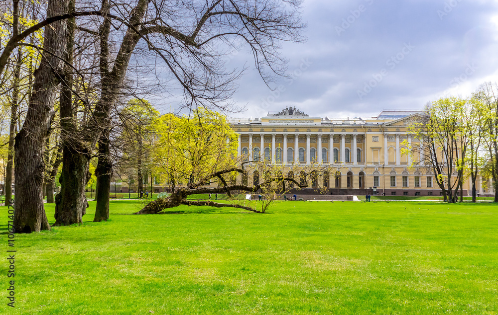 The Mikhailovsky Garden of St. Petersburg in the spring