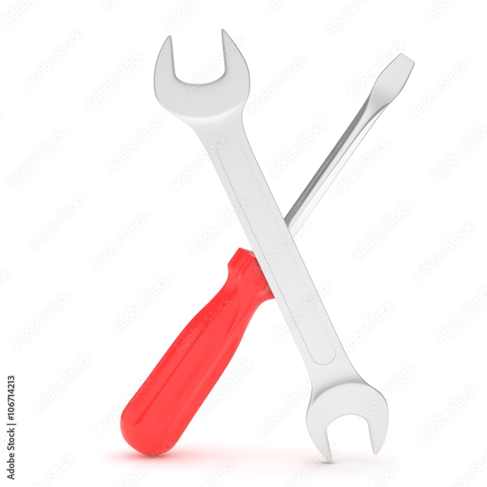 3D Illustration Wrench and screwdriver, service concept 3D Illustration Wrench and screwdriver, service concept