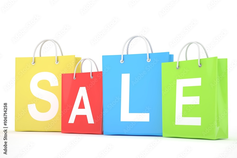 sale written on shopping bag. 3D rendering.