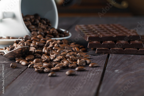Heap of coffee beans and chocolate