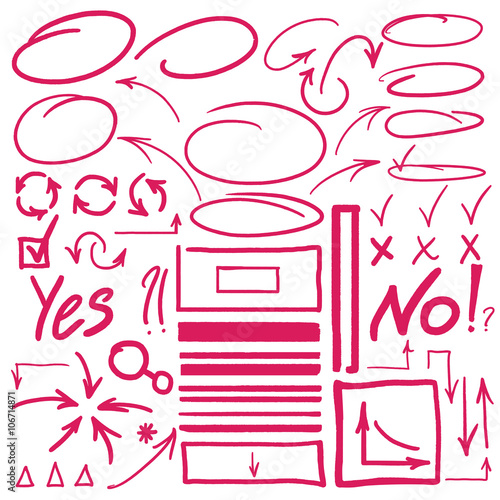 Vector marker set underlines for emphasis text and arrows