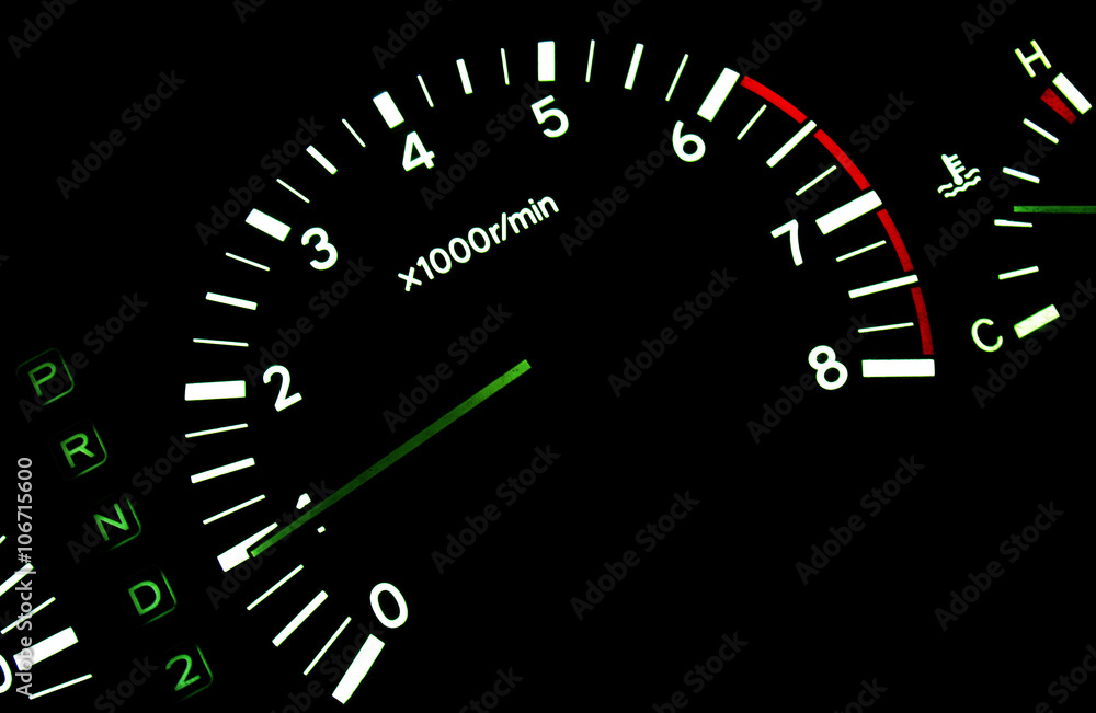 The tachometer on the instrument panel in the car The tachometer on the instrument panel in the car