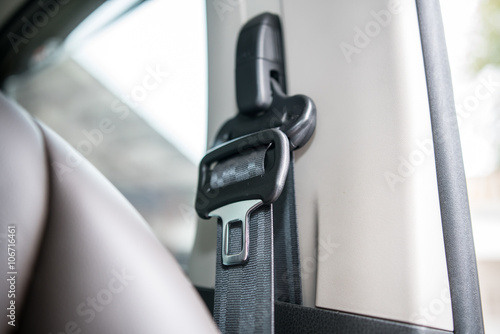 Car interior Detail ; close up of safety belt in a car 