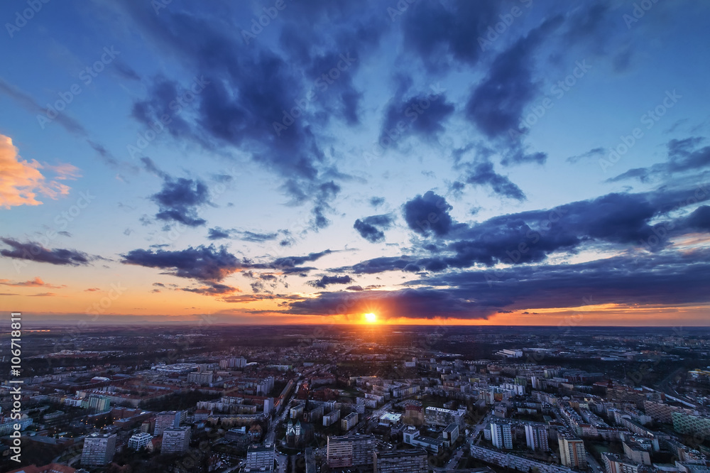 Fototapeta premium Sunset over the city of Wroclaw, Poland,