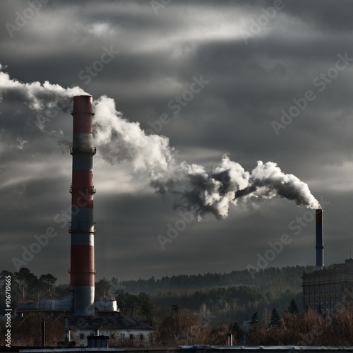 large central heating station in dramatic light. Vilnius, Lithua photo