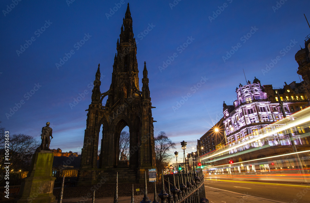 Scott Monument and Princes Street in Edinburgh