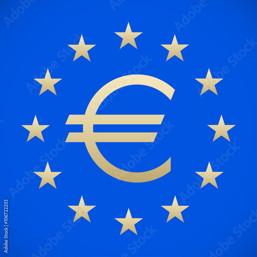euro symbol on a blue background with stars, stylish vector illustration