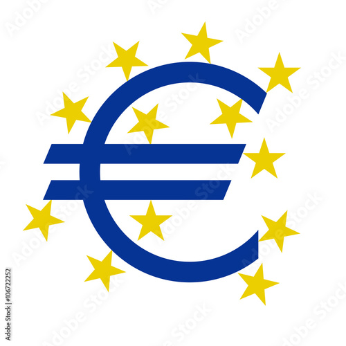 euro currency symbol with stars on a white background, vector illustration stylish