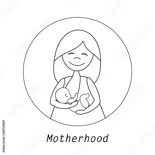 Linear illustration of a mother with a baby.