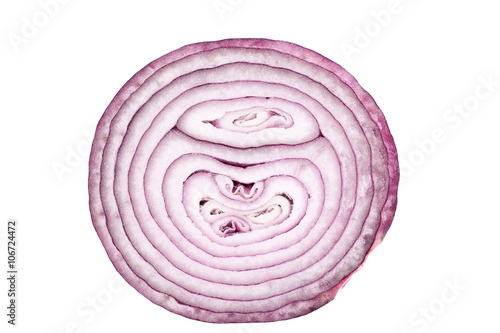 half of cut red onion on white background