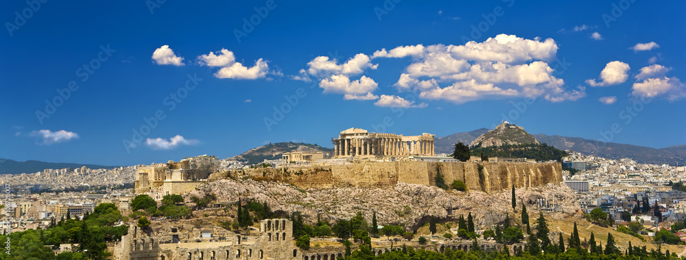 Greece. Athens. Cityscape with the Acropolis of Athens (seen from Philopappos Hill) - obrazy, fototapety, plakaty 