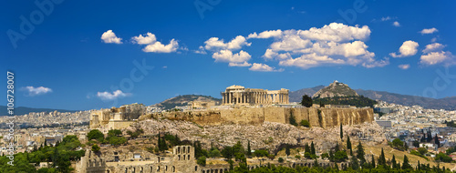 Greece. Athens. Cityscape with the Acropolis of Athens (seen from Philopappos Hill)