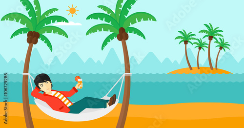 Man chilling in hammock.