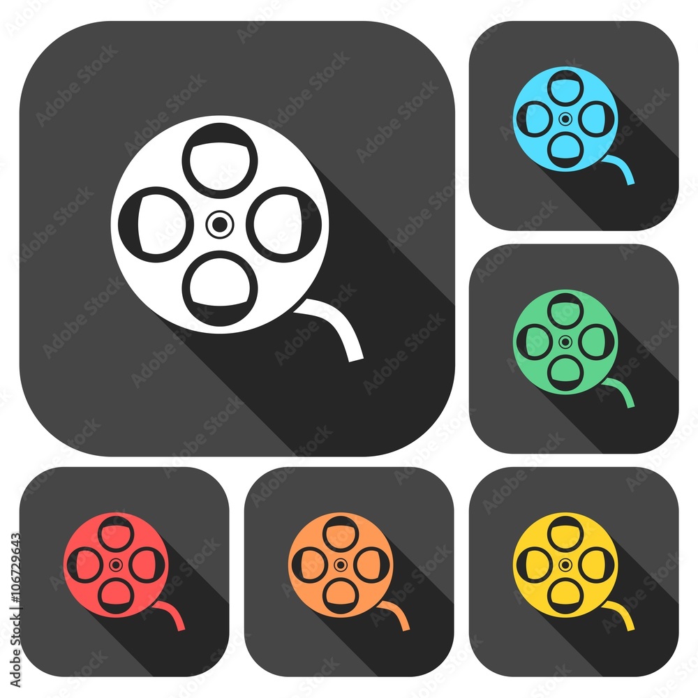 Film reel icons set with long shadow Film reel icons set with long shadow