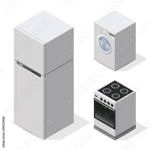 kitchen appliances set. Equipment for the home. Vector isometric illustration. 