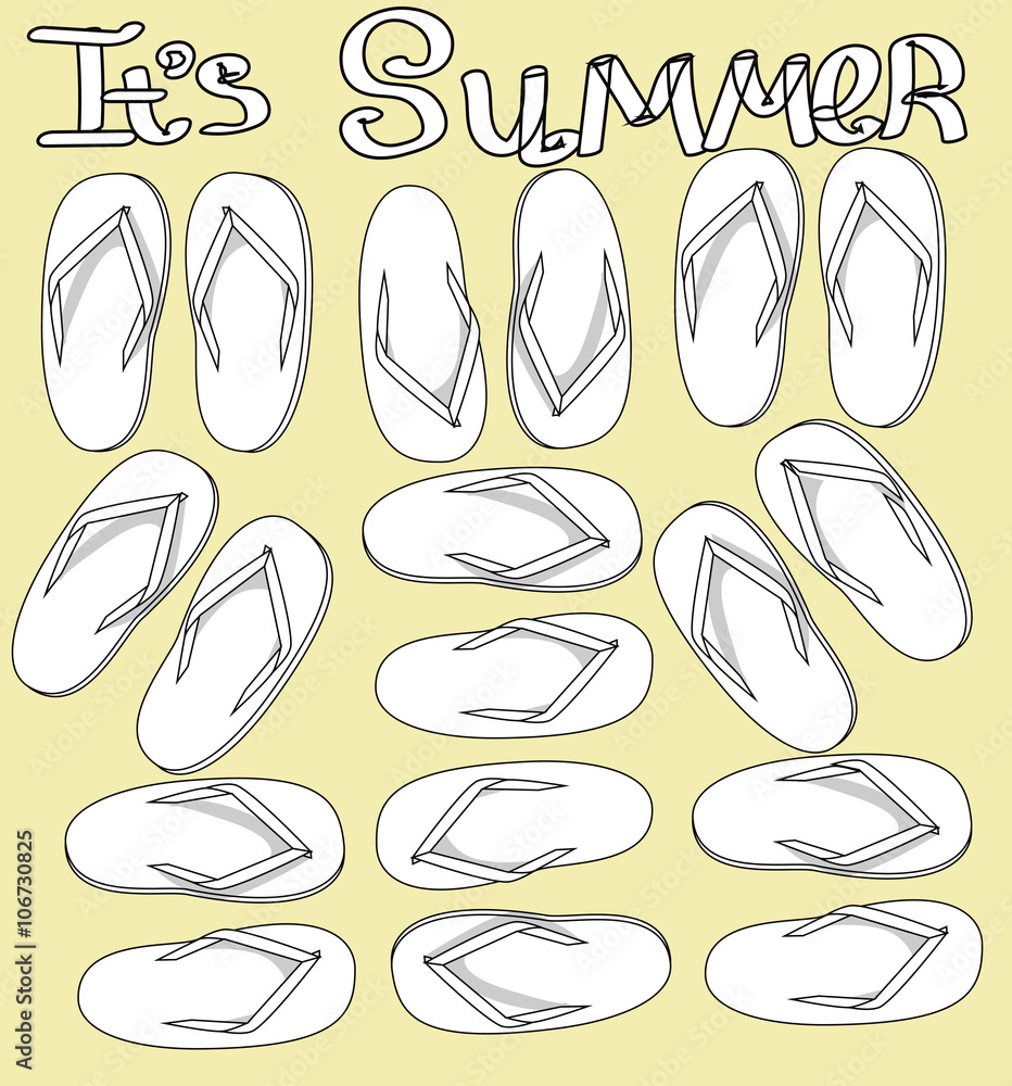 Black and white thongs on a yellow background . the words Black and white thongs on a yellow background . the words