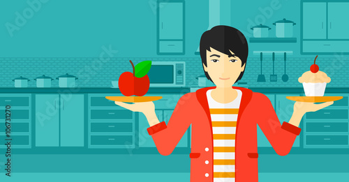 Man with apple and cake.