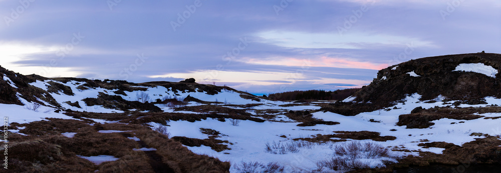 Fototapeta premium Panoramic Snowy winter scene in Scandinavia