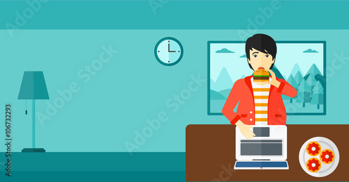 Man eating hamburger. 