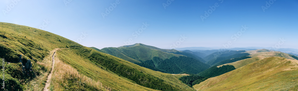 Panorama mountains green hills