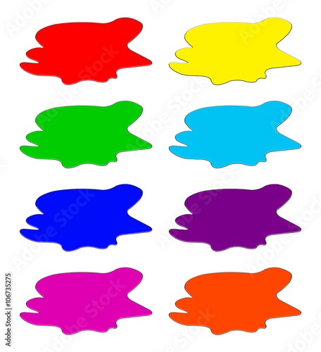 Paint puddle, drop, blots, stain, plash. Vector illustration isolated on white background.