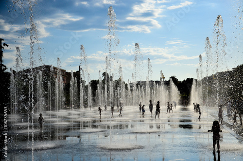Nice. France. August 21, 2014. View of the fountain in the Promenade du Paillon Park