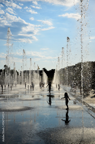 Nice. France. August 21, 2014. View of the fountain in the Promenade du Paillon Park