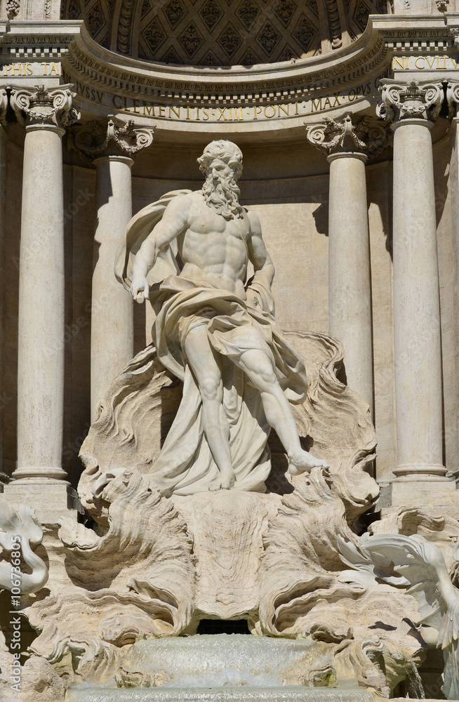 Oceanus god from beautiful Trevi Fountain, in the center of Rome