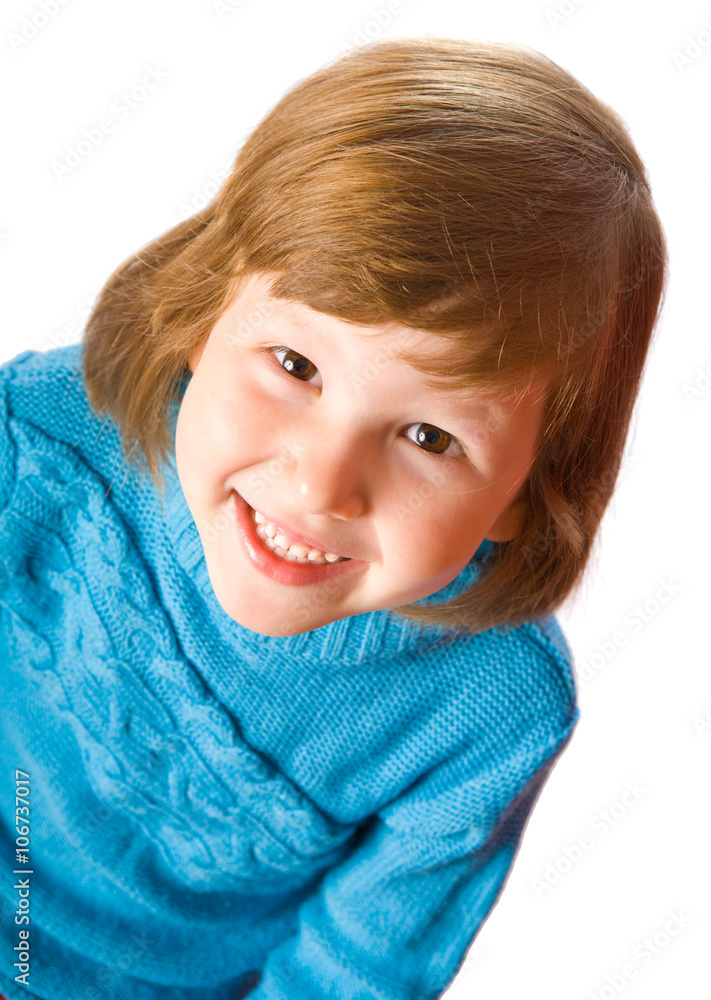 Portrait of Happy five years girl smiling isolated on white Portrait of Happy five years girl smiling isolated on white