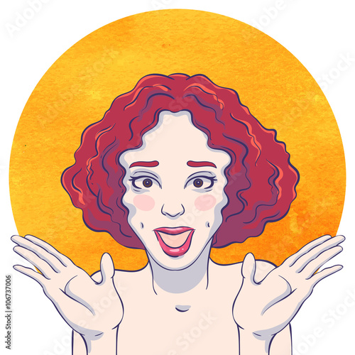 Young curly girl with hands in face