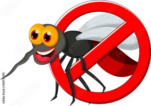 Anti mosquito sign with a funny cartoon mosquito.