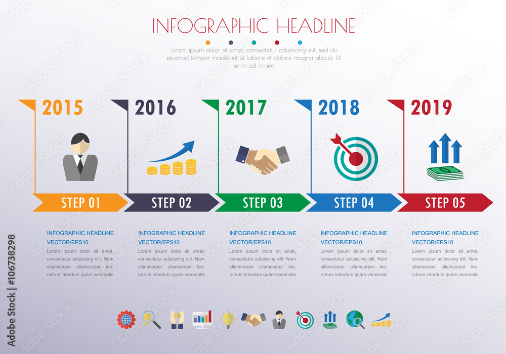 timeline infographics with icons set. vector. illustration. timeline infographics with icons set. vector. illustration.