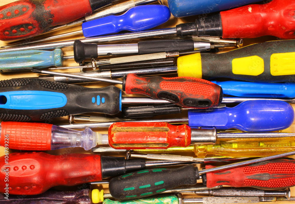 Many various old fashioned screwdrivers Many various old fashioned screwdrivers
