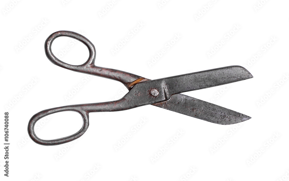 old rust scissors isolated on white background old rust scissors isolated on white background