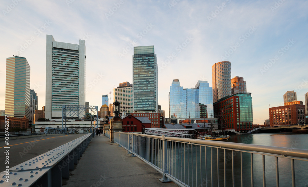 Boston Skyline Showing Financial District and Tea Party Museum, Boston, USA. Boston Skyline Showing Financial District and Tea Party Museum, Boston, USA.