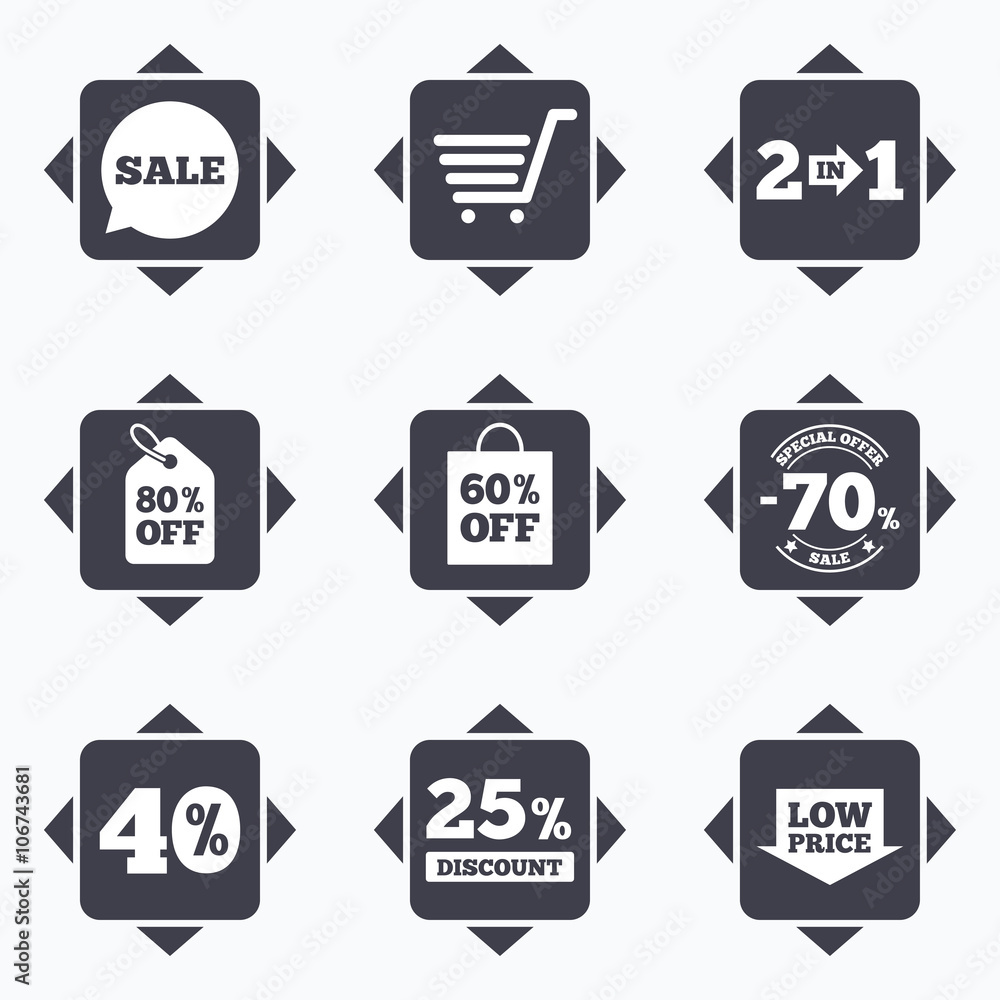 Sale discounts icon. Shopping, deal signs. Sale discounts icon. Shopping, deal signs.