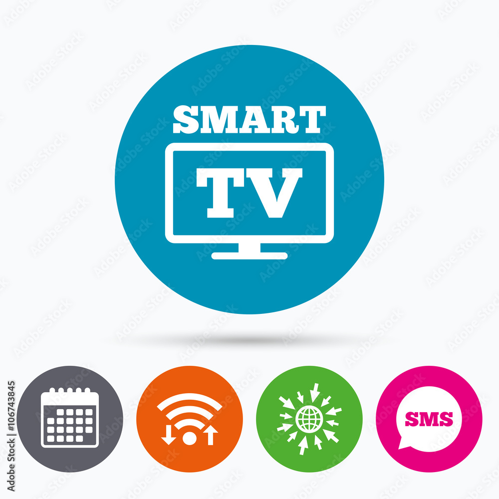 Widescreen Smart TV sign icon. Television set. Widescreen Smart TV sign icon. Television set.