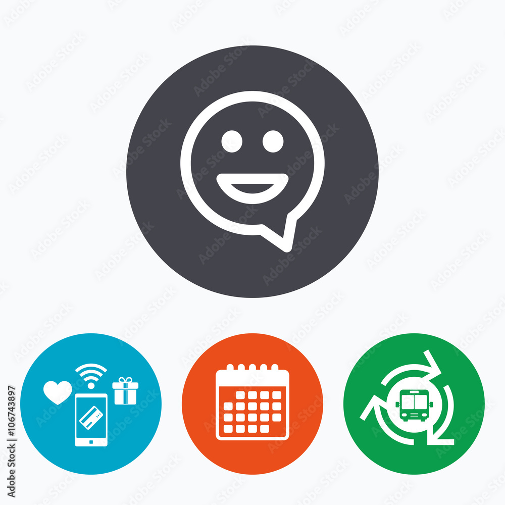 Happy face speech bubble symbol. Smile icon. Happy face speech bubble symbol. Smile icon.