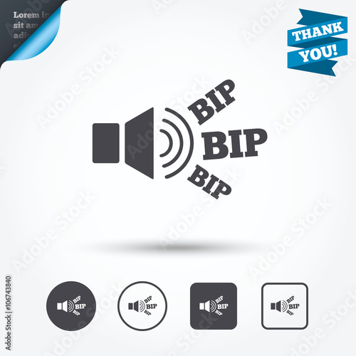 Speaker volume icon. Sound with BIP symbol.