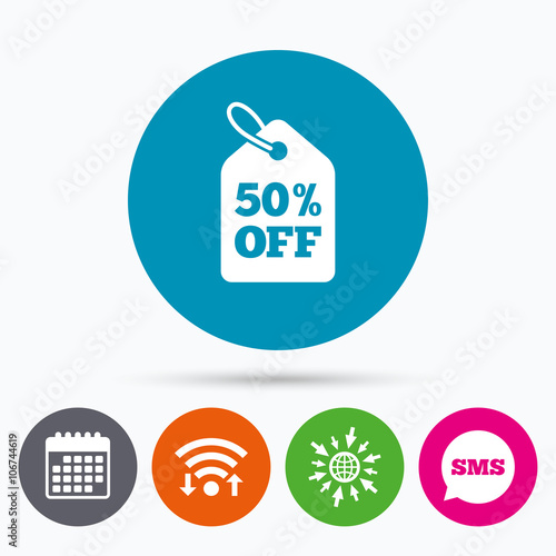 50 percent sale price tag sign icon.
