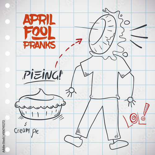 Classic Pieing Prank for April Fools' Day, Vector Illustration