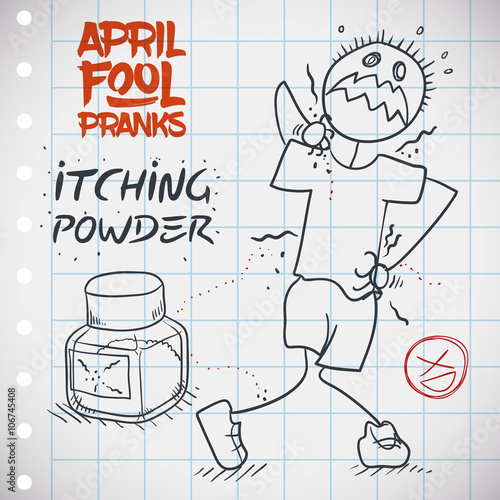 Itching Powder Prank for April Fools' Day Doodle, Vector Illustration