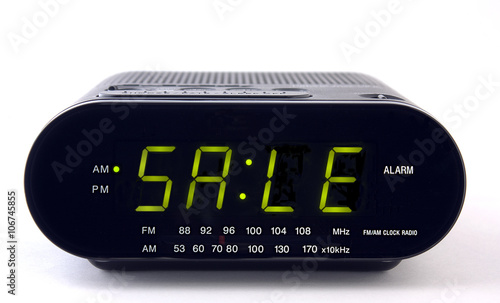 Clock Radio with the word SALE