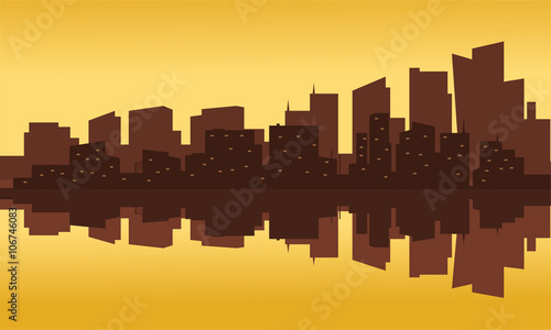 Silhouette of office building at the sunset