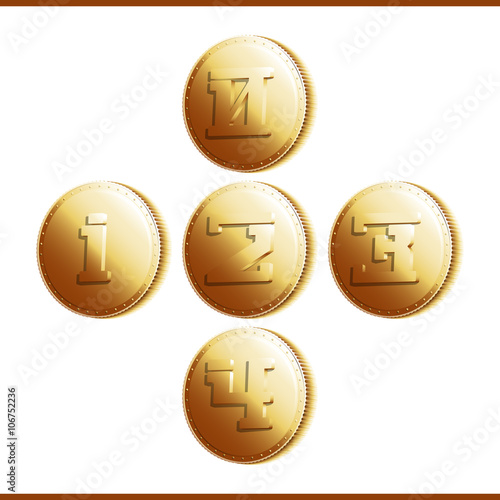 Golden coins with numerals - part 1. Vector illustration 10 EPS